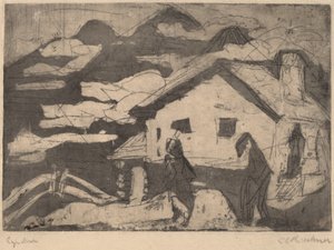 Almhütten im Nebel, 1920