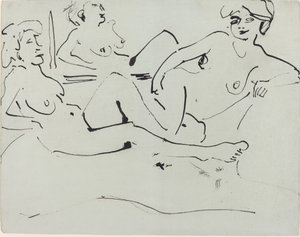 Dodo und eine ältere Frau, die vor einem Spiegel liegen, 1909