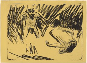 Männer, die im Schilf planschen, 1910