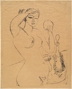 Nacktes Mädchen bei ihrer Toilette, 1912 von Ernst Ludwig Kirchner