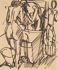 Akt mit Spiegel, vor einem Waschbecken stehend, 1908-1910