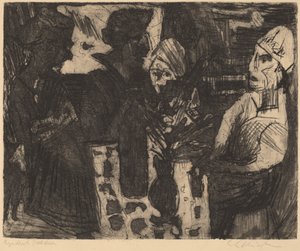 Frauen an einem Tisch in einem Raum recto Nackte Frau verso von Ernst Ludwig Kirchner