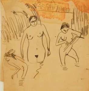 Badende an den Moritzburger Teichen (links Fränzi) von Ernst Ludwig Kirchner