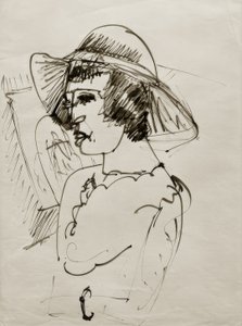 Porträt Erna mit großem Hut von Ernst Ludwig Kirchner