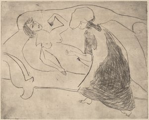 Mädchen, mit einer anderen, die ihren Bauch reibt von Ernst Ludwig Kirchner