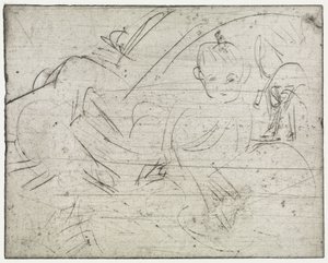 Kinder mit japanischem Sonnenschirm/Liegender Junge und Katze von Ernst Ludwig Kirchner