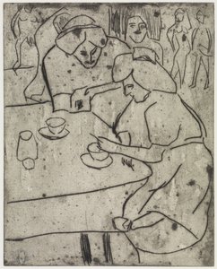 Mädchen, einer anderen den Bauch frottierend / Mädchen am Kaffeetisch von Ernst Ludwig Kirchner