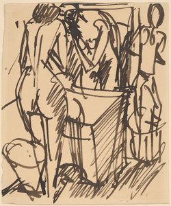 Akt mit Spiegel, vor einem Waschbecken stehend von Ernst Ludwig Kirchner