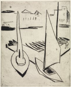 Segelboothafen an der Alster, Hamburg/Straße mit Obelisken, Dresden von Ernst Ludwig Kirchner