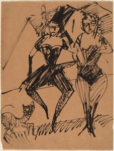 Zwei Tänzerinnen mit einer Katze von Ernst Ludwig Kirchner