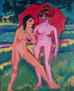 Zwei Mädchen unter einem Regenschirm von Ernst Ludwig Kirchner