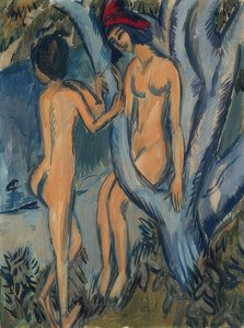 Zwei Akte an einem Baum, Fehmarn von Ernst Ludwig Kirchner