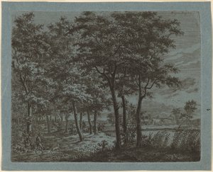 Landschaft mit einem Bauern, der Brennholz trägt