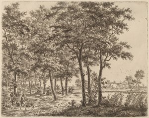 Landschaft mit einem Bauern, der Brennholz trägt, ca. 1800 von Ernst Willem Jan Bagelaar