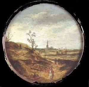 Eine weite Landschaft mit Reisenden auf einer Straße von Esaias II van de Velde