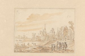 Landschaft mit einer Gruppe Personen und einem Schloss von Esaias van de Velde (possibly)