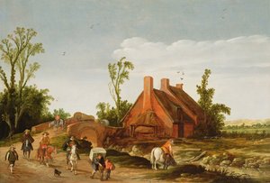 Waldlandschaft mit Reisenden auf einem Weg, 1624 von Esaias van de Velde