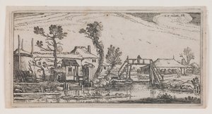 Bauernhof hinter einem Kanal, aus der Serie „Zehn längliche Landschaften“ von Esaias van de Velde