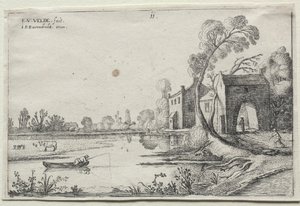 Landschaft mit einem Fluss und einem Torhaus von Esaias van de Velde