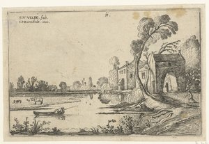 Landschaft mit einem Fluss und Torbau von Esaias van de Velde