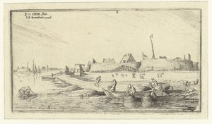 Ruderboote mit Fischern vor einer Festung an der Schelde von Esaias van de Velde