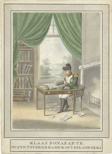 Karikatur von Napoleon in seinem Arbeitszimmer auf Elba