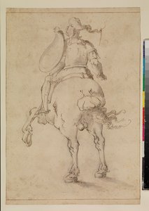 Berittener Soldat von hinten gesehen