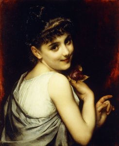 Eine junge Schönheit mit einer roten Rose von Etienne Adolphe Piot
