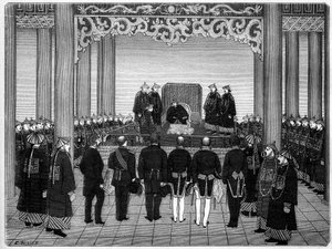 Empfang eines ausländischen diplomatischen Korps durch den Kaiser von China, 29. Juni von Etienne Antoine Eugene Ronjat