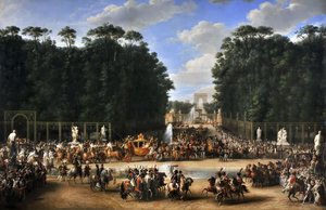 Der Hochzeitszug von Napoleon I. und Marie-Louise überquert den Jardin des Tuileries am 2. April von Etienne Barthelemy Garnier