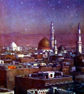 Ansicht von Medina, Arabien, bei Mondlicht, zeigt die Kuppel des Grabes des Propheten, 1918 von Alphonse Etienne Dinet