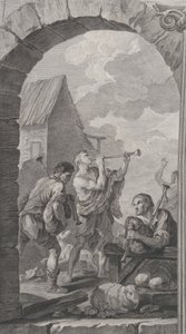 Die Kapelle der Enfants-Trouvés in Paris: Gruppe der Hirten: Trompetenspieler und m..., 1754 von Etienne Fessard