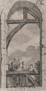 Die Kapelle der Enfants-Trouvés in Paris: Religieuse et petites filles regardant la crèche, 1756 von Etienne Fessard