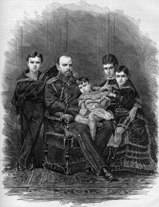 Porträt der russischen Zarenfamilie im Jahr 1881: Zar Alexander III. (1845-1894) und Maria Fjodorowna