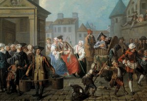 Karneval auf den Straßen von Paris (Detail) von Étienne Jeaurat