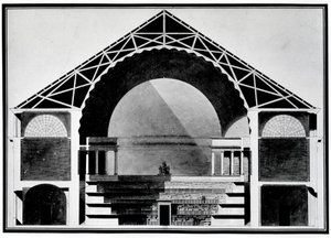 Bibliothèque Royale de France, Querschnittszeichnung des Gebäudes. Architektur von Etienne Louis Boullee (Etienne-Louis Boullee), französischer Architekt (1728-1799)