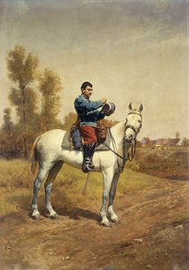 Kavallerist auf einem weißen Pferd
