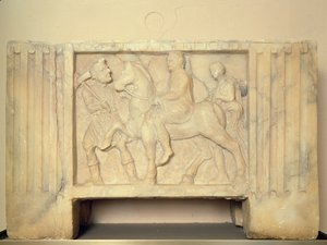 Alabasterurne mit dem Verstorbenen, der in die Unterwelt reitet, 9.-1. Jahrhundert v. Chr. von Etruscan