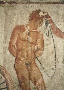 Detail eines trojanischen Gefangenen, aus dem François-Grab in Vulci, ca. 320-280 v. Chr. von Etruscan