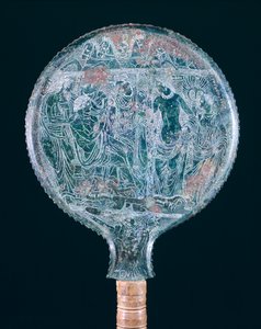 Gravierter Bronzespiegel aus Todi (Umbrien). Etruskische Zivilisation, 4. Jahrhundert v. Chr.