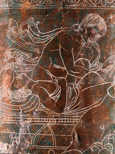 Etruskische Kunst: Detail des bronzenen Ficoroni Cistus, das die Legende der Argonauten darstellt: das Schiff von Argos. Aus Preneste (Palestrina). 340 v. Chr. Museo Nazionale di Villa Giulia, Rom von Etruscan