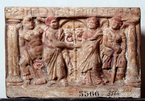 Terrakotta-Urne aus Chiusi, Italien - 2. Jahrhundert v. Chr. Dim 20x30 cm. Florenz, Museo Archeologico, inv 5566 von Etruscan