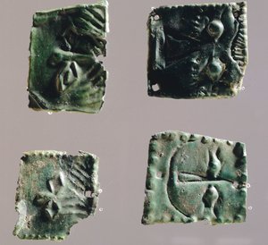 Ex-voto in Bronzeplatte, Augen darstellend. Artefakte aus dem Heiligtum von Reithia Este (Venetien). Etruskische Zivilisation, 5.-4. Jahrhundert v. Chr.