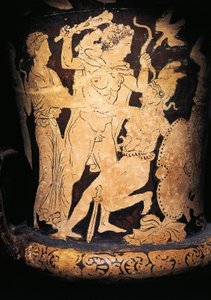 Perugia, Rotfiguriger Kelchkrater (Vase zum Mischen von Wein und Wasser) mit Herakles, der eine Amazone schlägt, gemalt von der Vulci-Schule, 330/300 v. Chr.