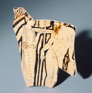 Kylix von dem Villia-Giulia-Maler, Fragment. Rotfigurige Keramik. Etruskische Zivilisation, 4. Jahrhundert v. Chr.