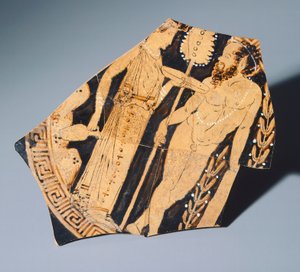 Kylix von dem Villia-Giulia-Maler, Fragment. Rotfigurige Keramik. Etruskische Zivilisation, 4. Jahrhundert v. Chr.