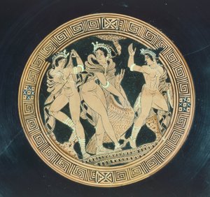Kylix (Detail). Rotfigurige Keramik. Etruskische Zivilisation, 5.-4. Jahrhundert v. Chr.