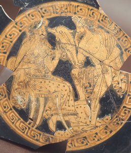 Poseidon und Amphitrite. Rotfigurige Keramik aus Civita Castellana (Latium). Etruskische Zivilisation, 4. Jahrhundert v. Chr.