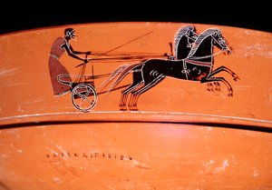 Terrakotta-Vase, Detail eines von zwei Pferden gezogenen Wagens, 4. Jahrhundert v. Chr. von Etruscan