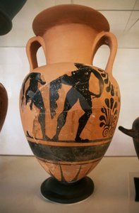 Etruskische schwarzfigurige Vase, aus der archäologischen Stätte Roselle, Toskana, Italien von Etruscan Etruscan